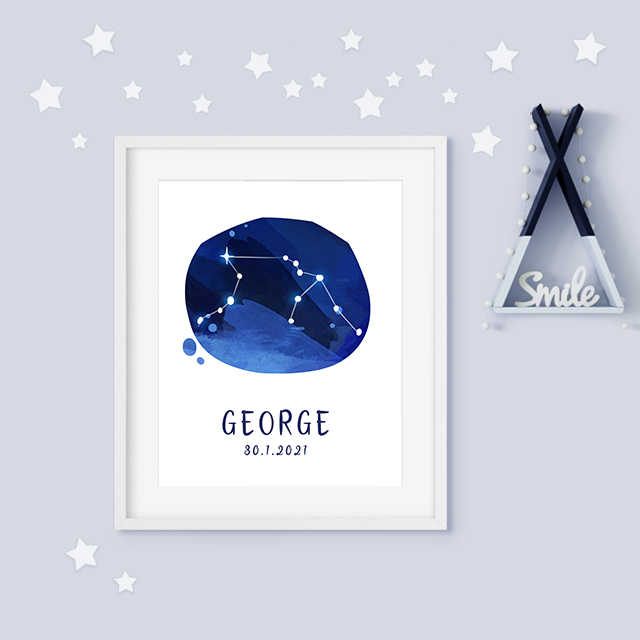 Aquarius zodiac constellation baby birth print